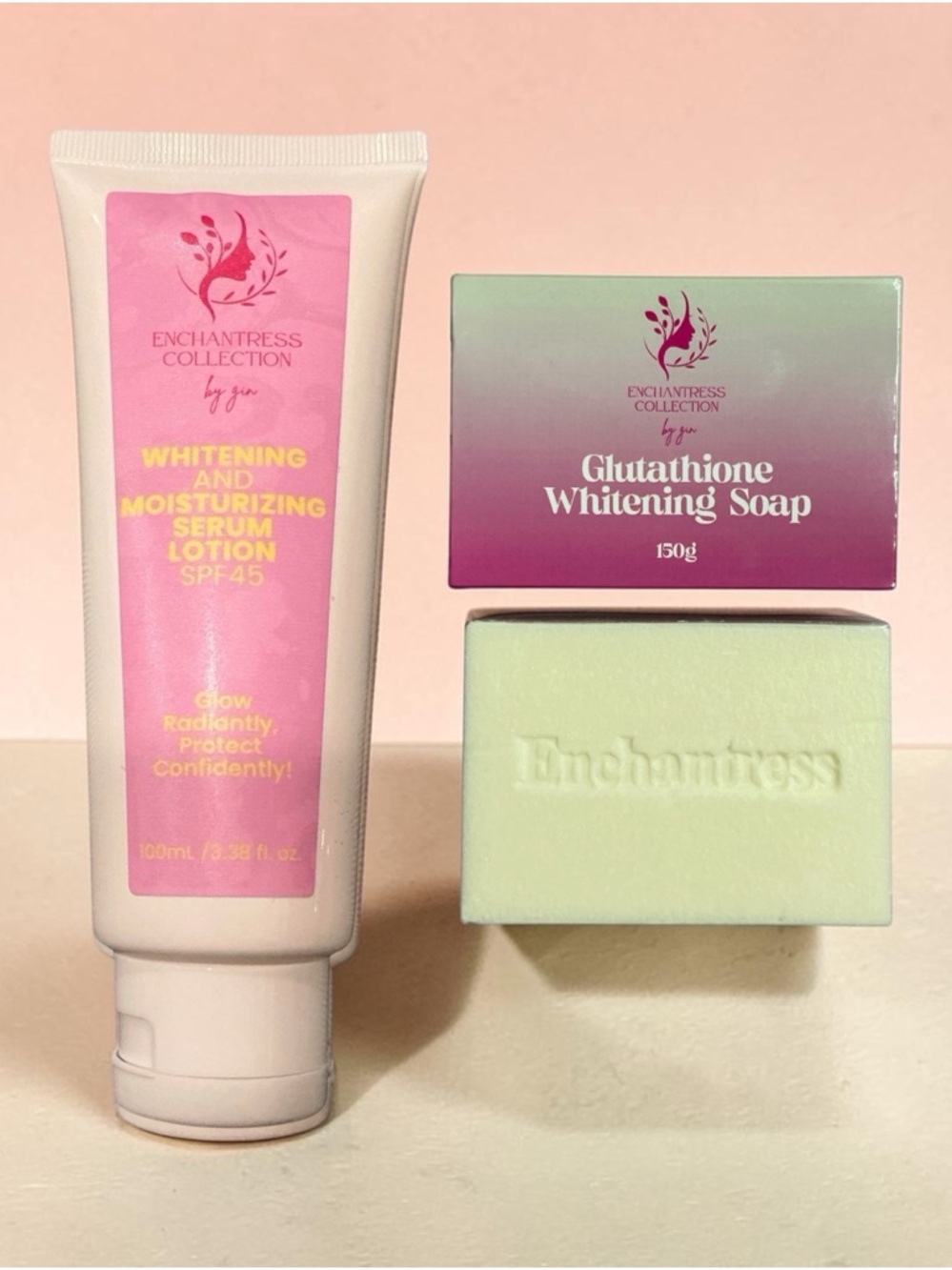 Brightening & Moisturizing Serum Lotion SPF 45 and Glutathione Soap Combo